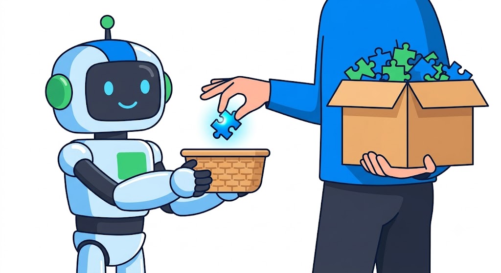 Comic for topic 4: Share less, stay safe. The robot asks only for needed details.