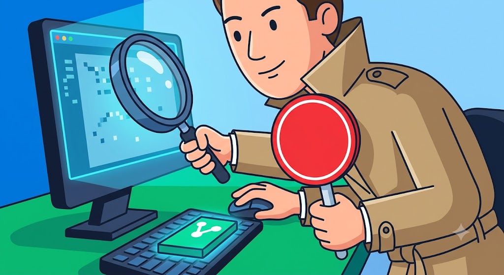 Comic for topic 10: Spot the mistake. A careful learner checks before sharing.