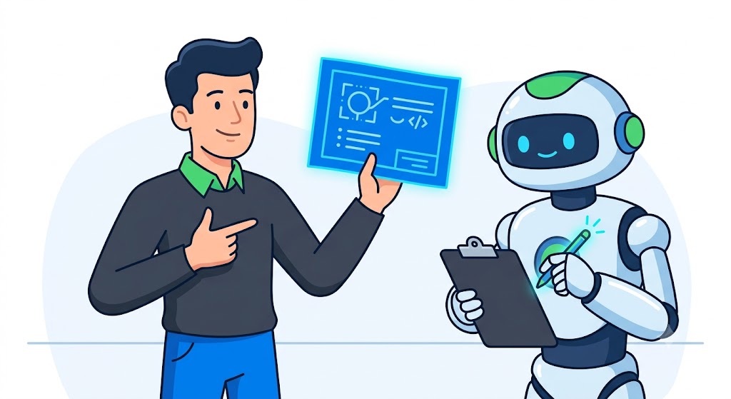 Comic for topic 11: Give clear directions. A structured prompt guides the robot.